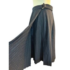 Phillip Lim 3.1 Pleated Skirt Faux Wrap A-Line Midi Skirt Wool Flannel D-Ring